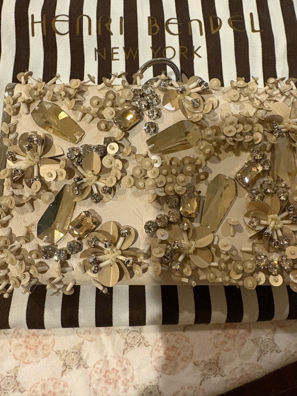 Henri Bendel clay colored embellished metallic clutch purse - Picture 2 of 11